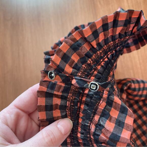 Ganni Smocked Gingham Midi Dress Orange and Black Sleeveless Dress NWT - Picture 16 of 16